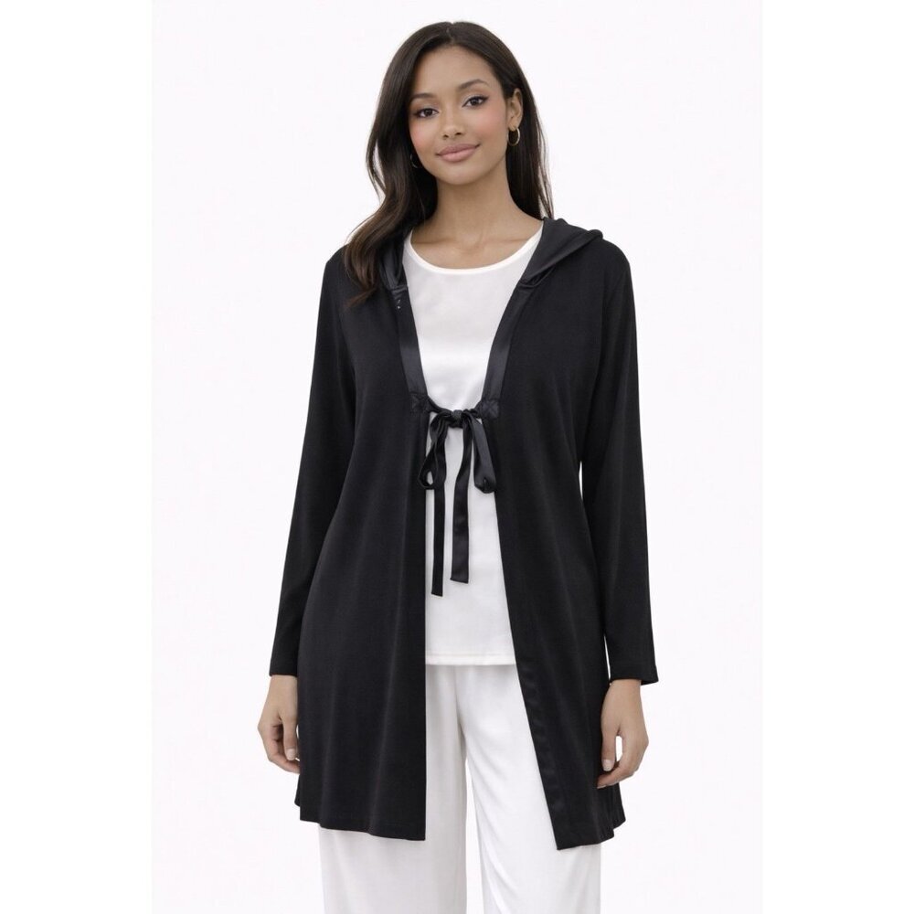 PJ Harlow Satin Tie Hooded Robe Supima Cotton Modal NWT Made USA Sz Med